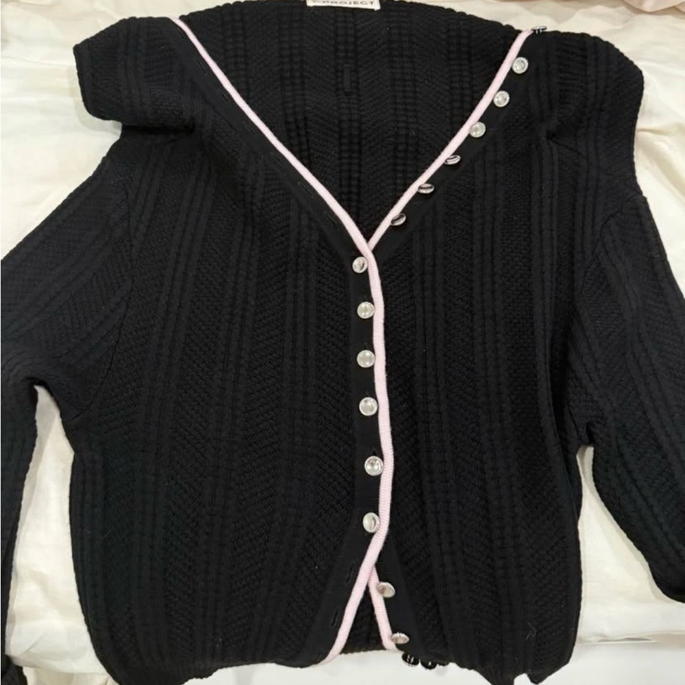 Y/Project designer brand Evergreen ruffled-neckline merino wool cardigan size XS